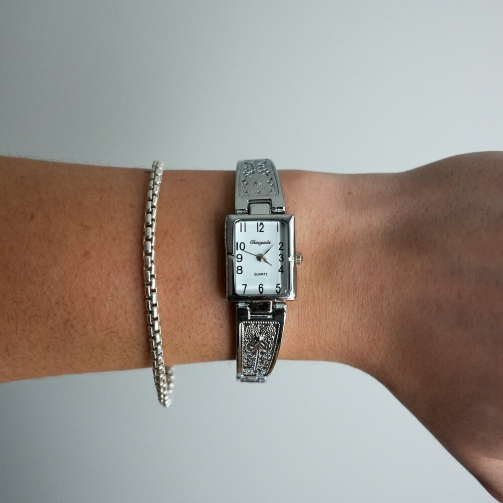 y2k silver rectangle stainless steel vintage quartz watch - Picture 3 of 9